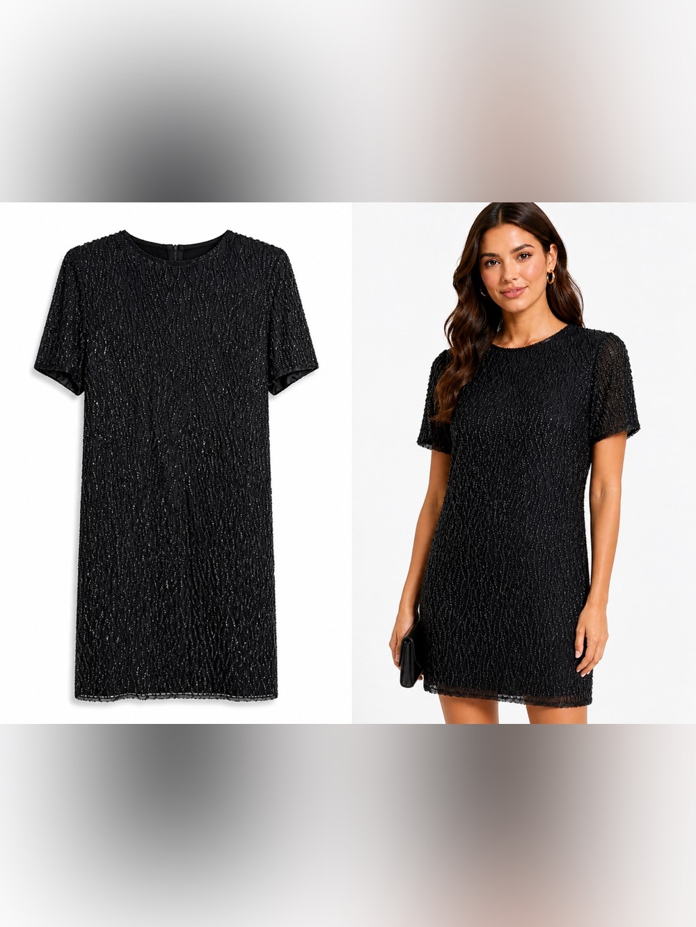 Stenay Black Beaded Short-Sleeve Shift Mini Dress